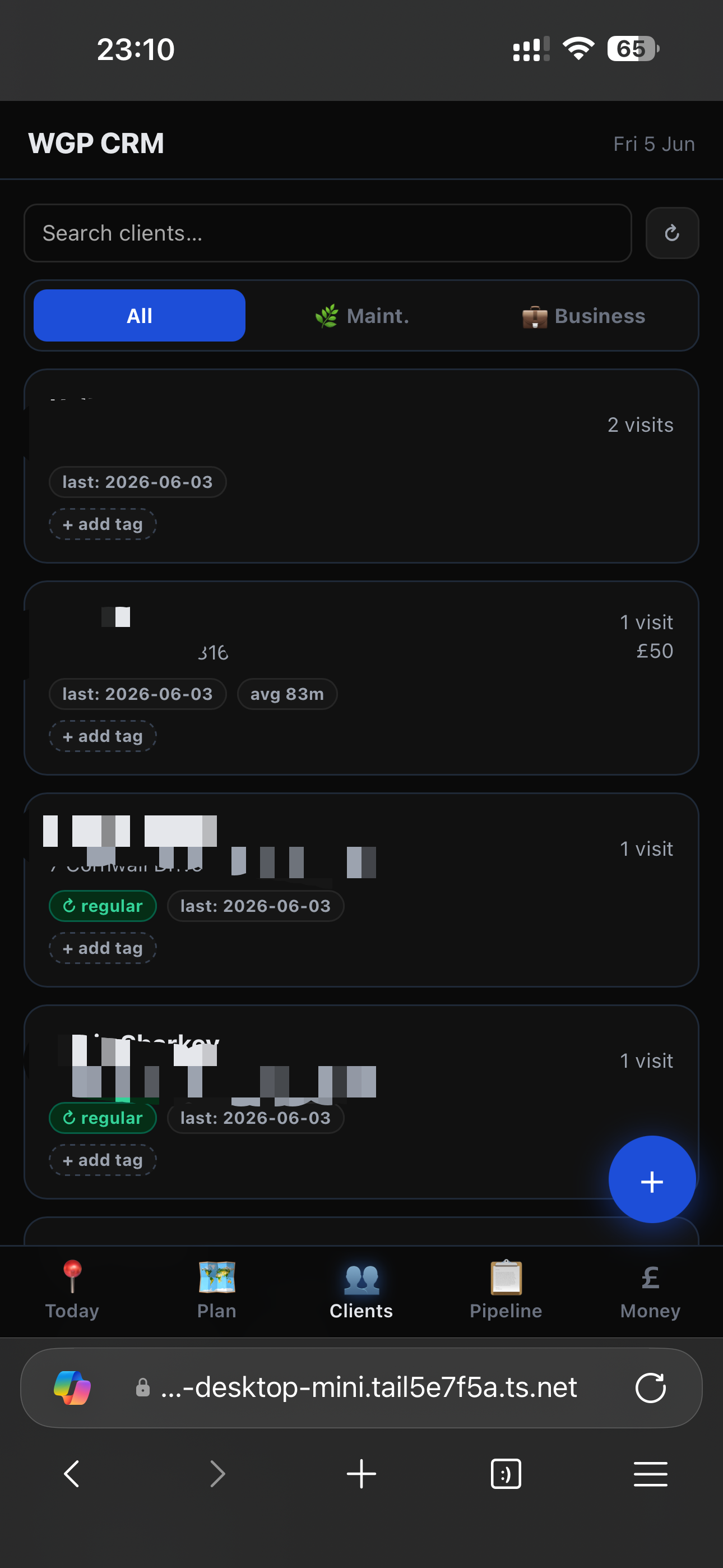 Clients list with visit history